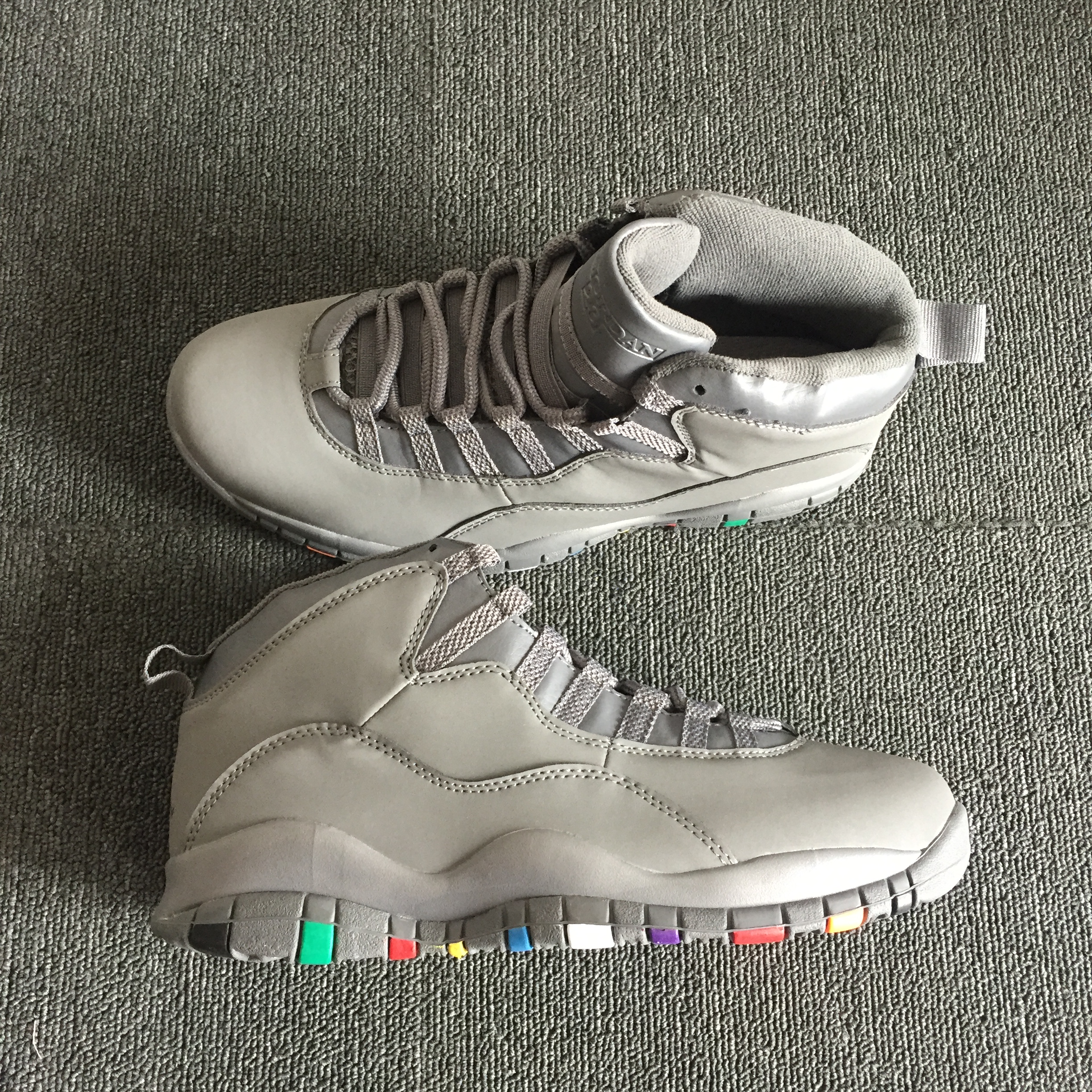 New Air Jordan 10 Retro Grey Colorful Sole Shoes - Click Image to Close